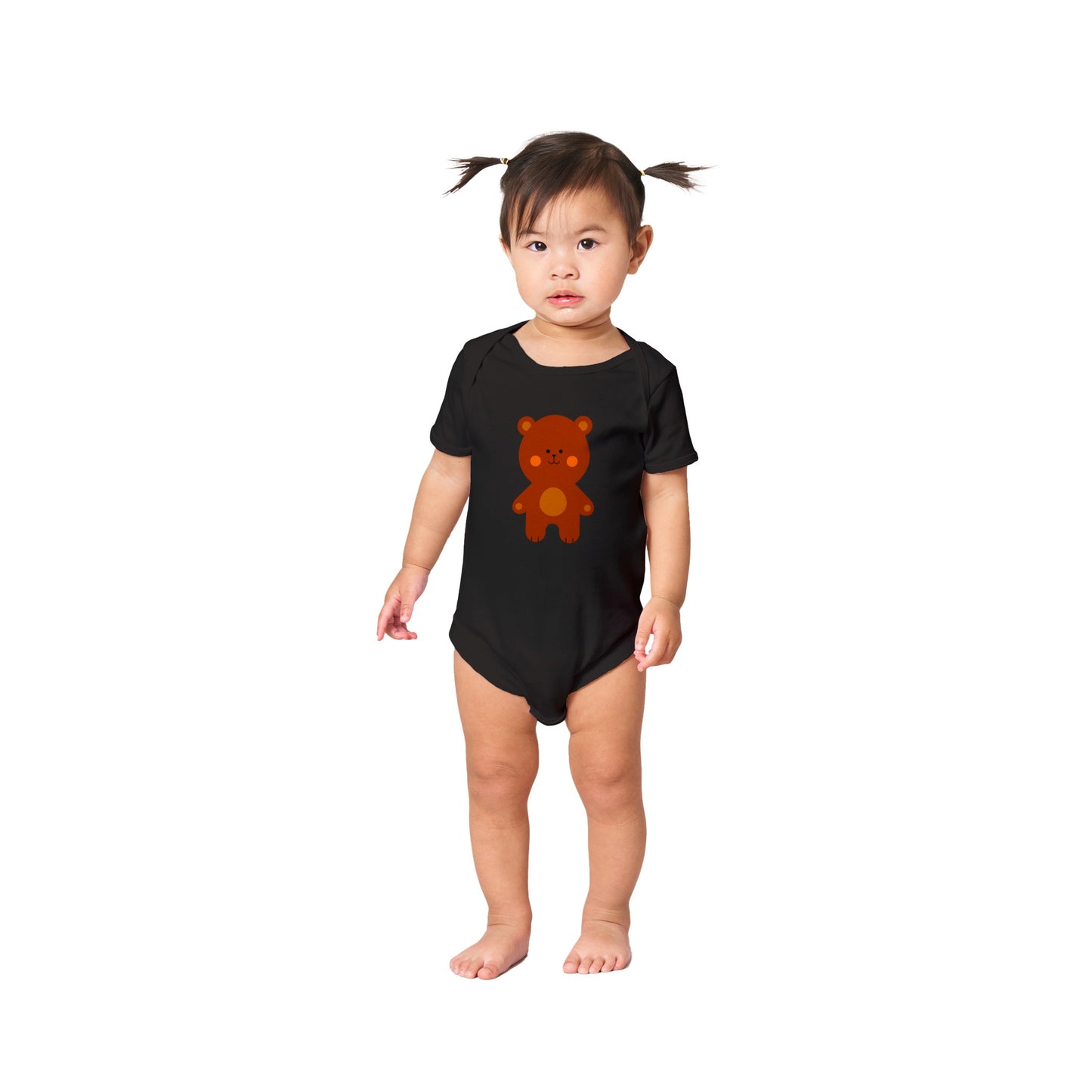 Classic Baby Short Sleeve Bodysuit Cute Brown Teddy Bear