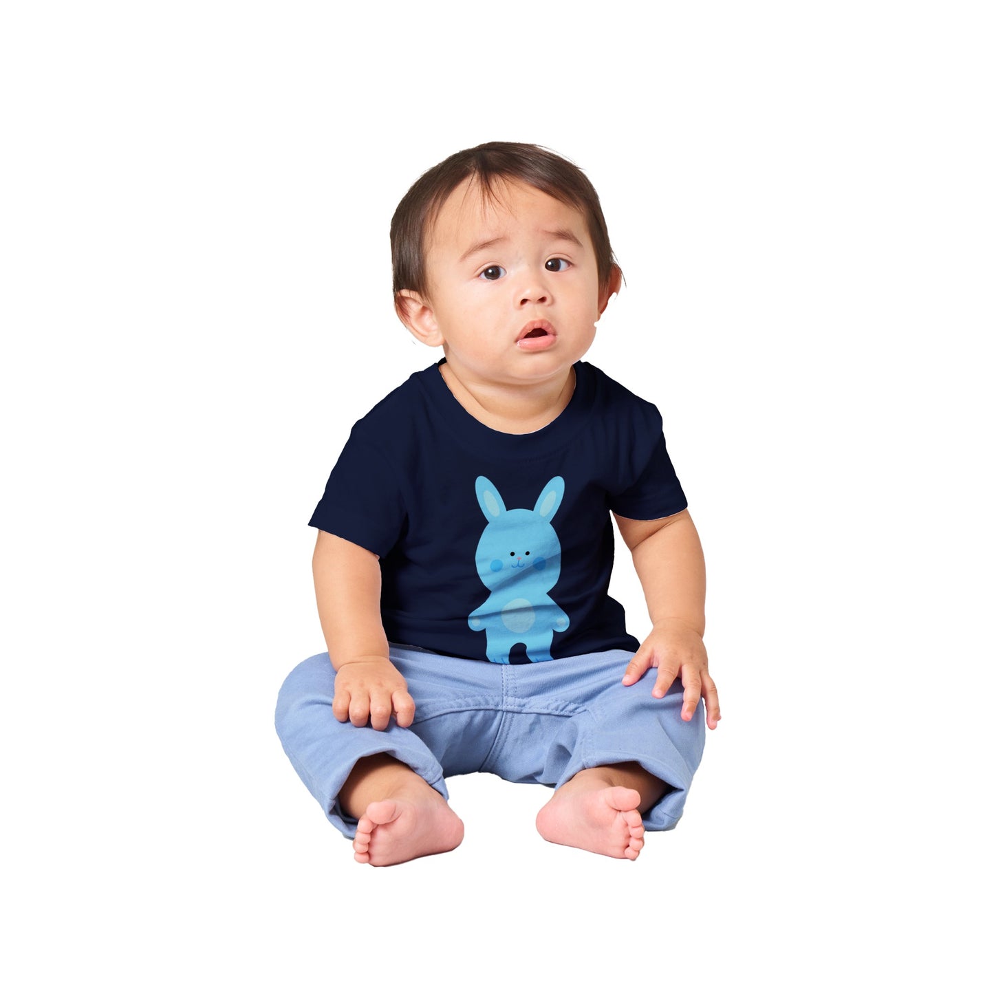 Classic Baby Crewneck T-shirt Cute Blue Bunny