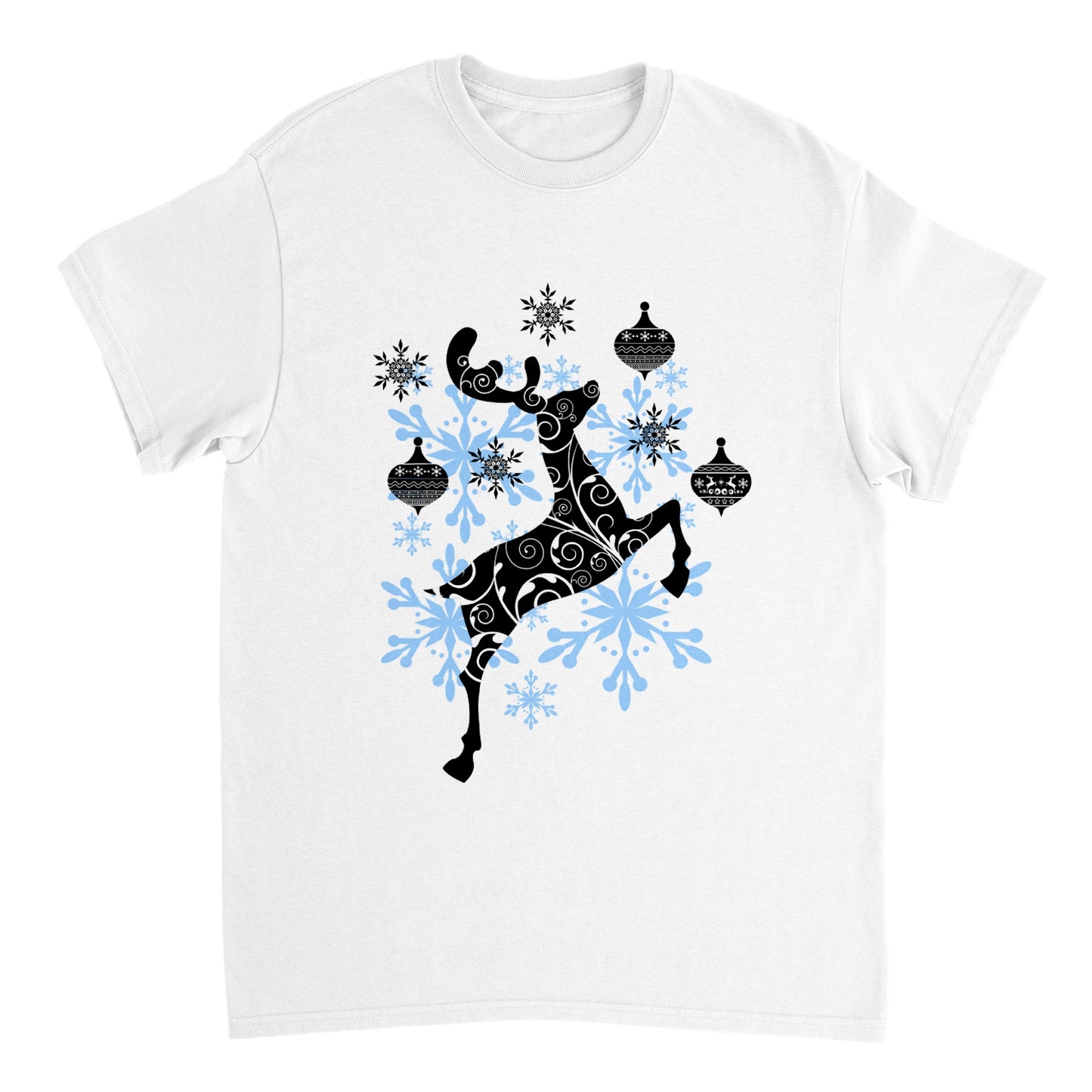 Men's Heavyweight Unisex Crewneck T-shirt Reindeer-Decorative Baubles-Snow Crystals