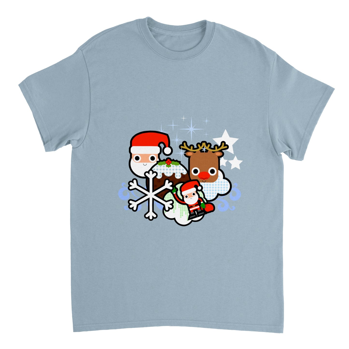 Womens Heavyweight Unisex Crewneck T-shirt Santa and all Christmas - graphics