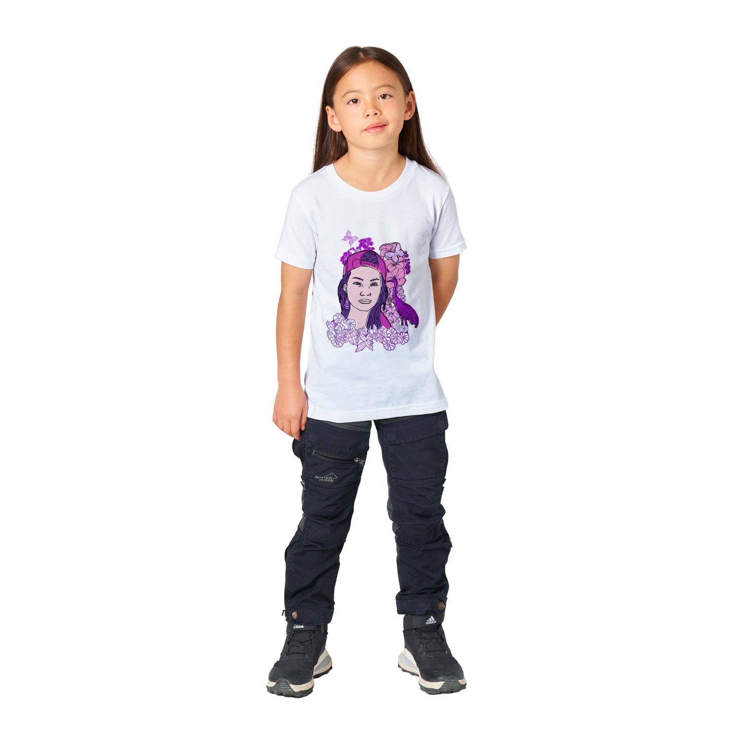 Premium Kids Crewneck T-shirt - Girl In Pink-Nature And Floral