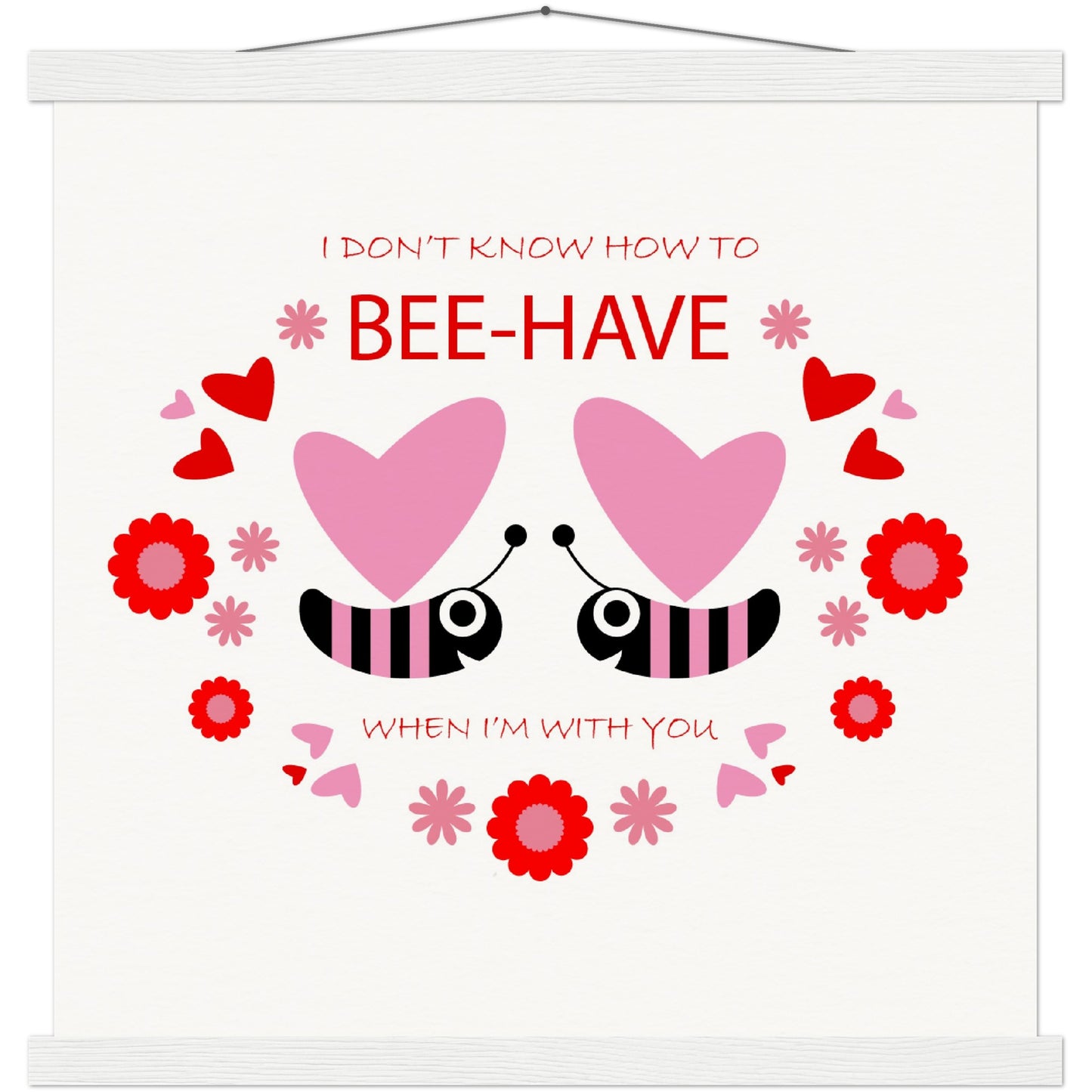 Museum-Quality Matte Paper Poster & Hanger - Bees mirrored with Floral and Hearts - Valentine