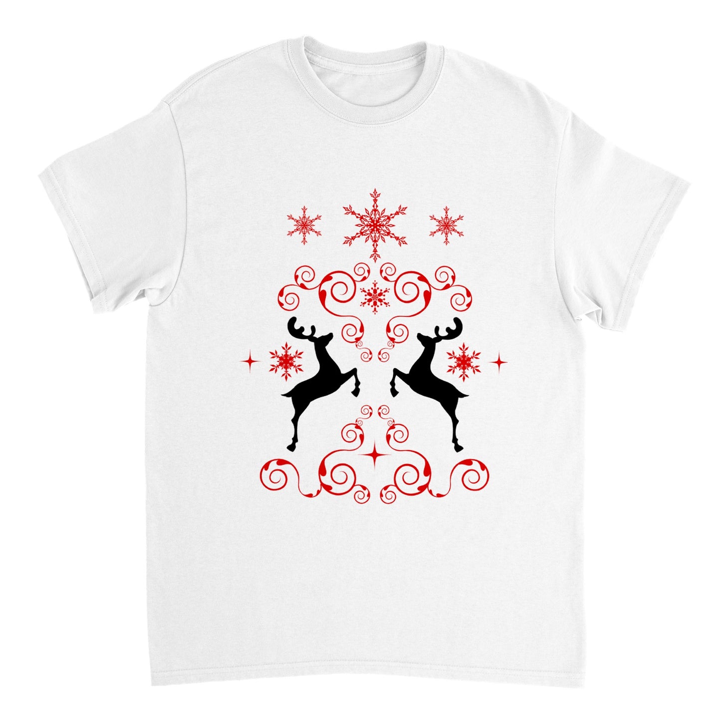 Men's Heavyweight Unisex Crewneck T-shirt reindeers-mirroring-snow crystals