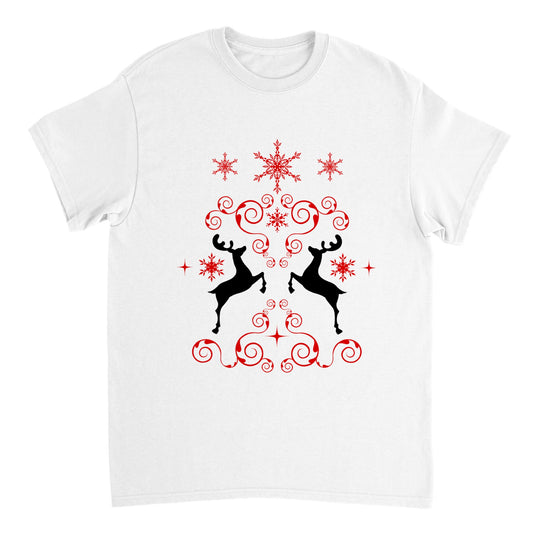 Men's Heavyweight Unisex Crewneck T-shirt reindeers-mirroring-snow crystals