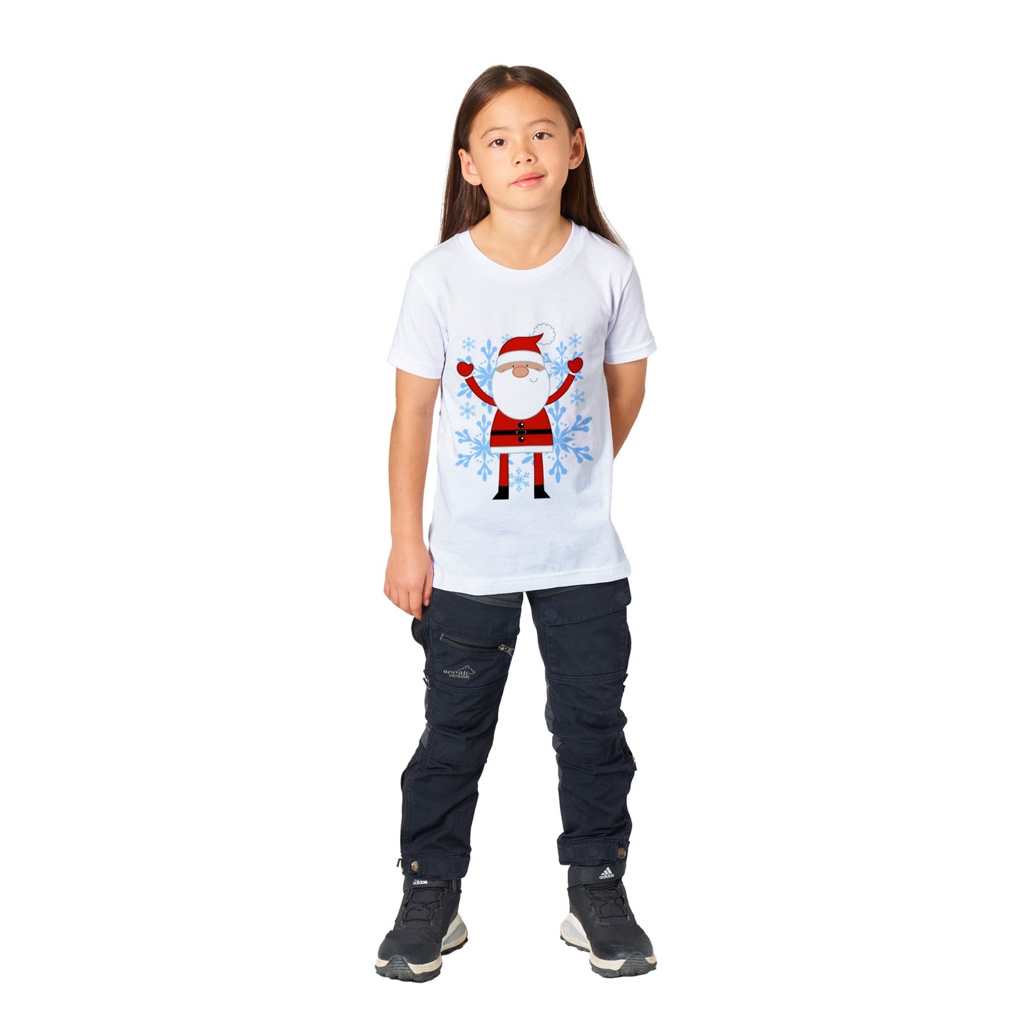 Premium Kids Crewneck T-shirt Happy Santa-Snow Crystals - Cartoon