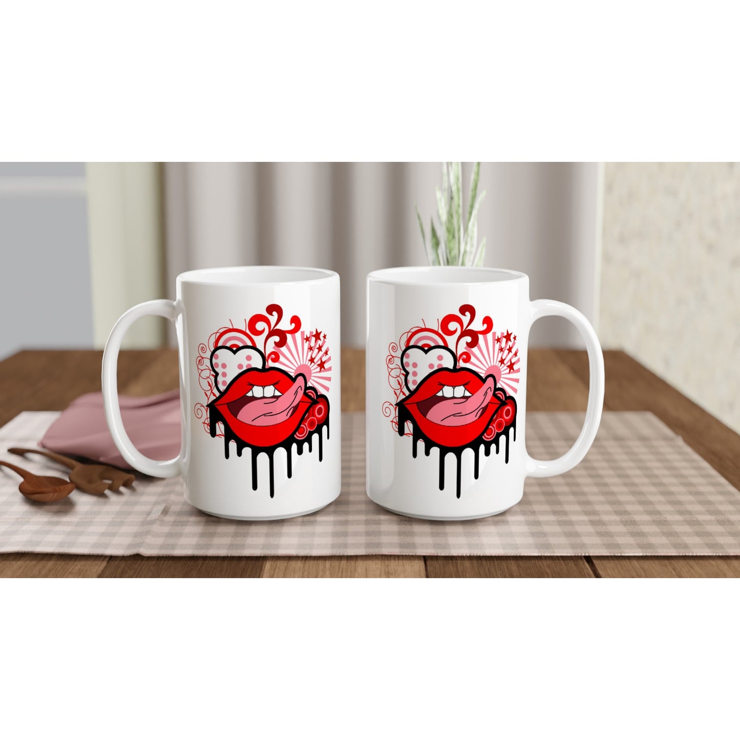 White 15oz Ceramic Mug - Lips Don't Lie