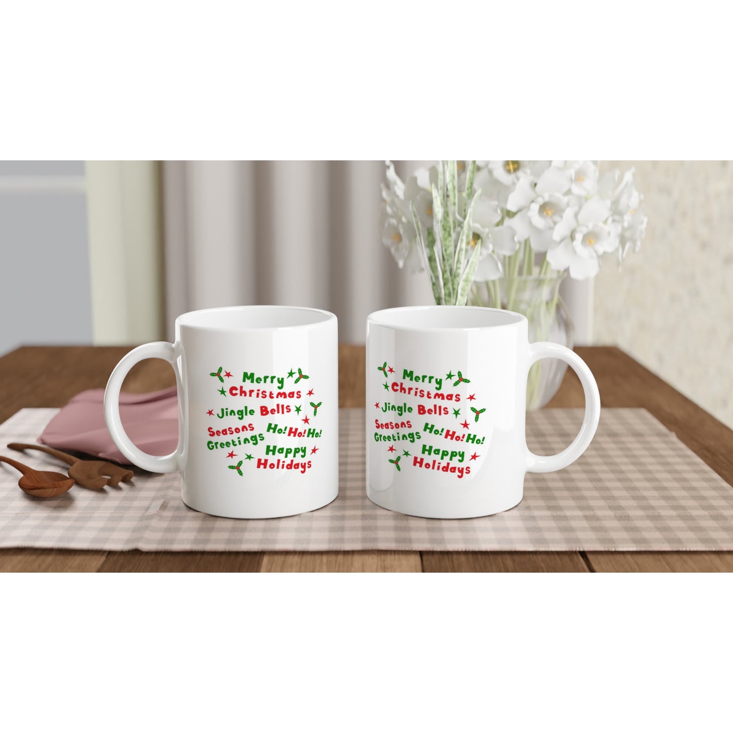 White 11oz Ceramic Mug Happy Christmas quotes