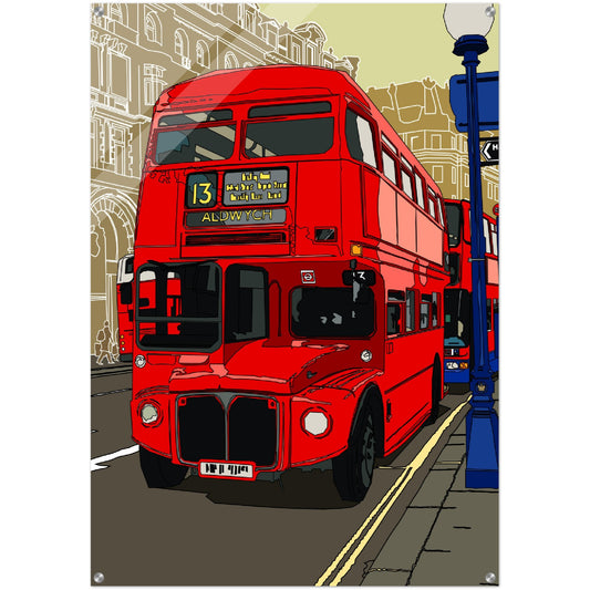 Acrylic Print London Bus-The Route Master and the City of London-Stylised