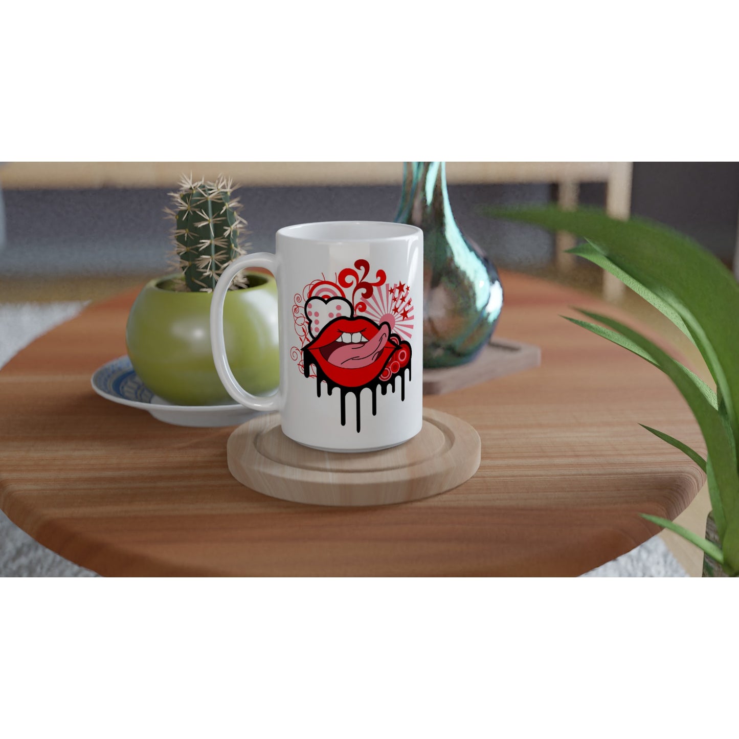 White 15oz Ceramic Mug - Lips Don't Lie