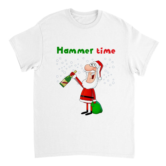 Womens Heavyweight Unisex Crewneck T-shirt - Santa with bottle-Hammer Time