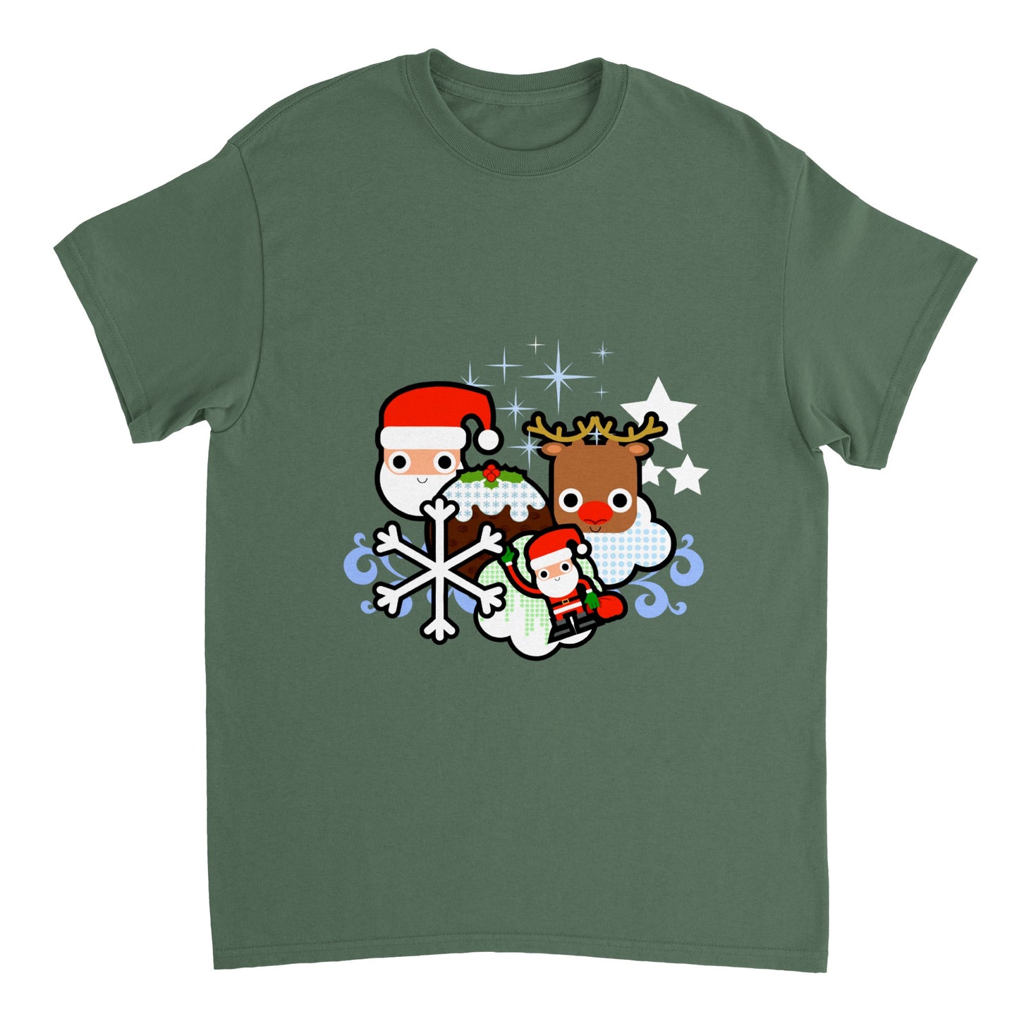 Heavyweight Unisex Crewneck T-shirt Santa and all Christmas - graphics