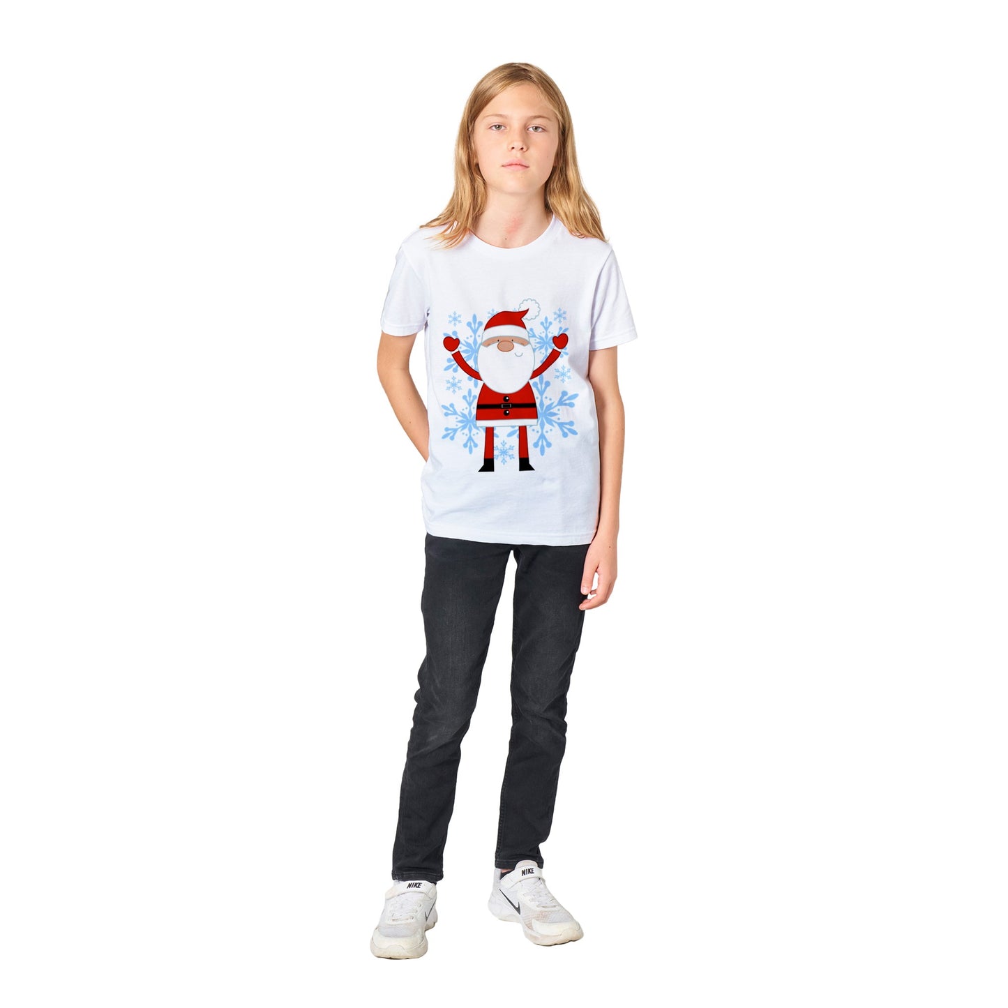 Premium Kids Crewneck T-shirt Happy Santa-Snow Crystals - Cartoon