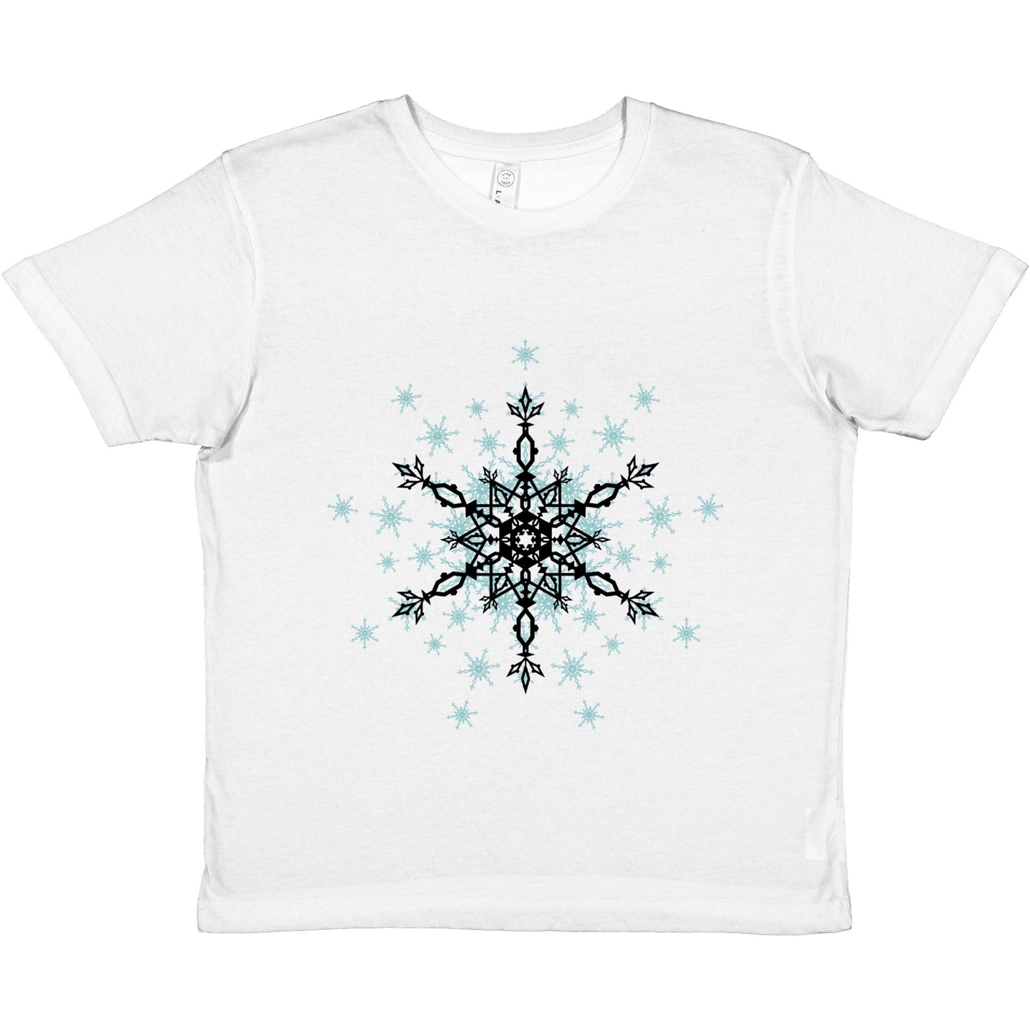 Premium Kids Crewneck T-shirt Snow Crystals- Black and Blue