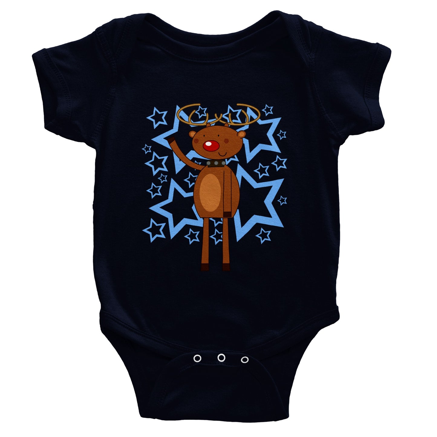 Classic Baby Short Sleeve Bodysuit Rudolf waving-Stars - Cartoon