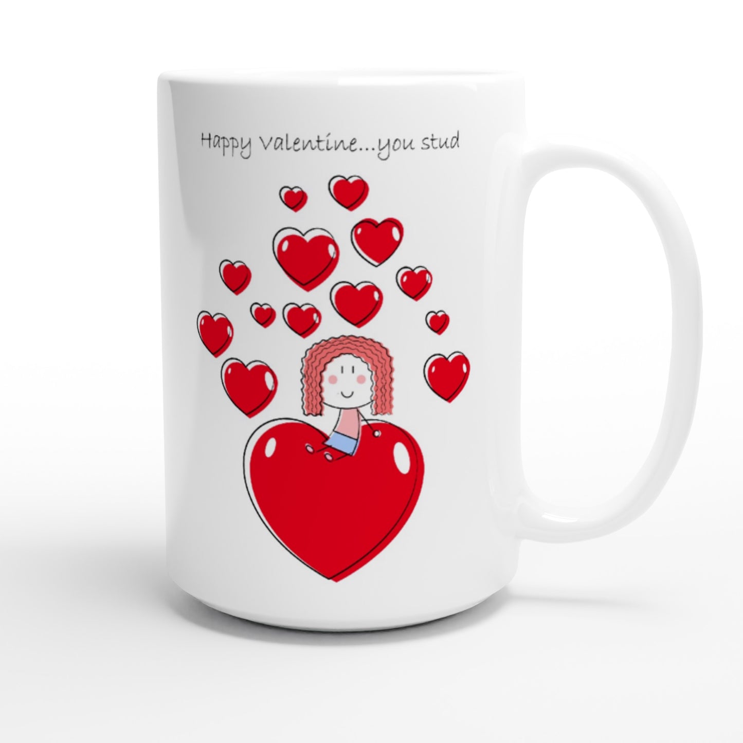 White 15oz Ceramic Mug - Girl sitting on Heart - Valentine