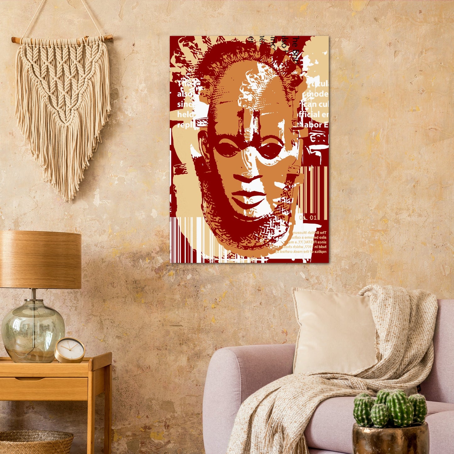 Premium Matte Paper Poster - Benin Mask. Graphic Stencil