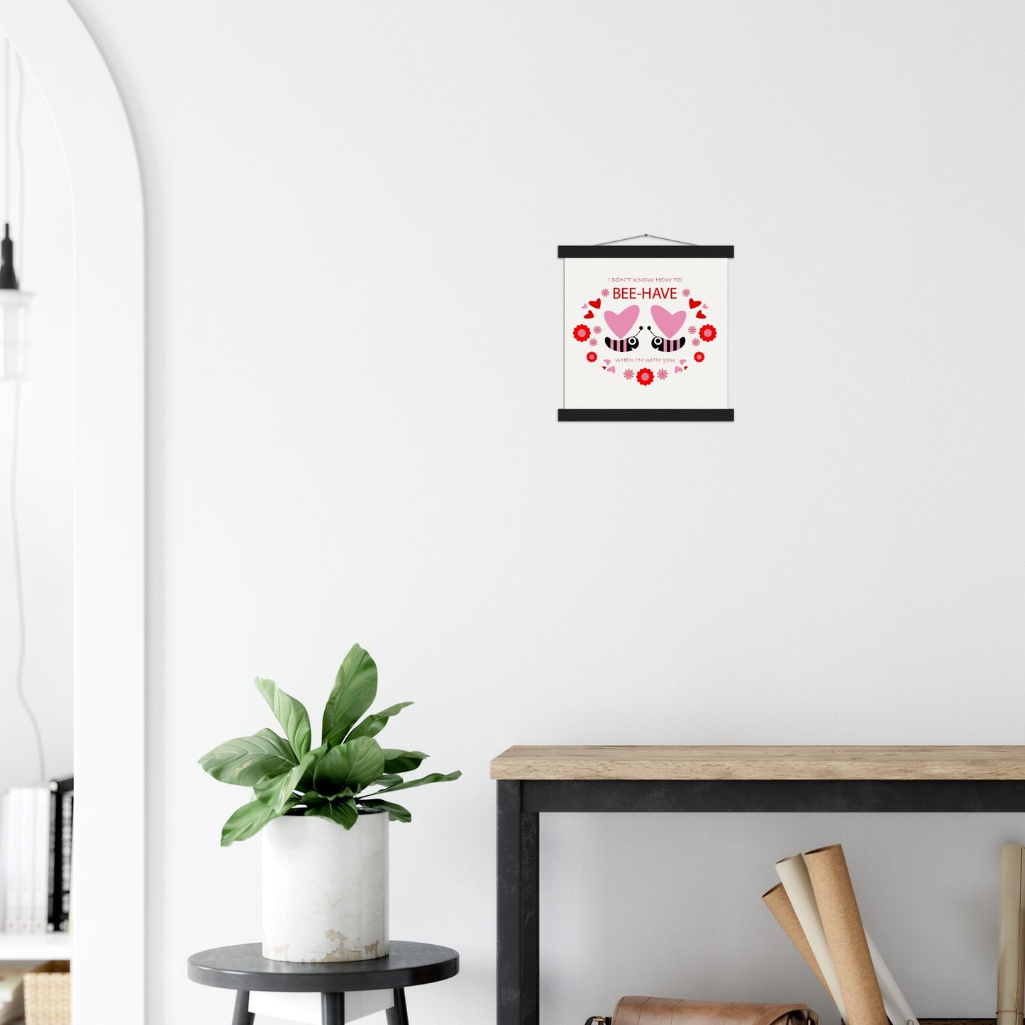 Museum-Quality Matte Paper Poster & Hanger - Bees mirrored with Floral and Hearts - Valentine