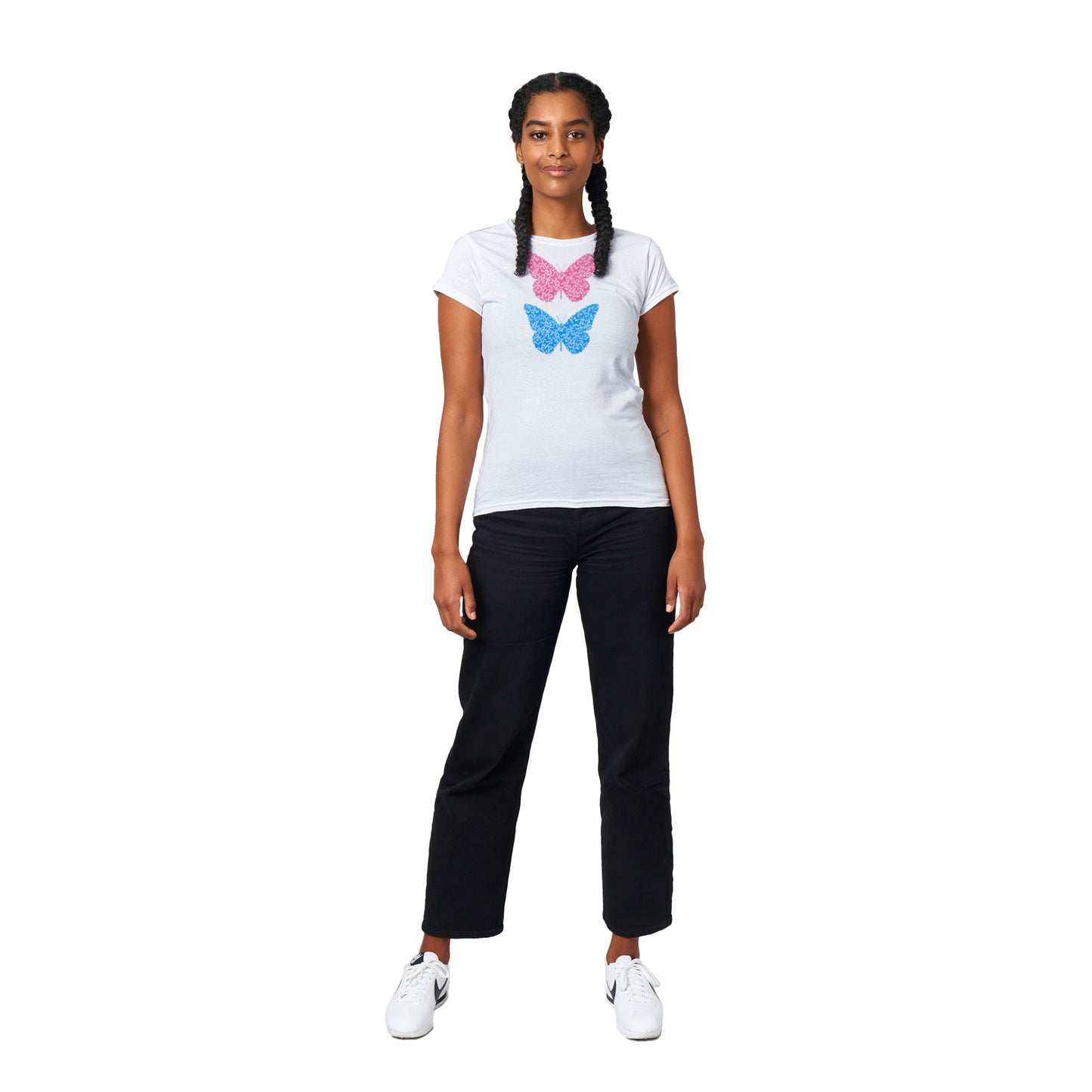 Classic Women's Crewneck T-shirt When Butterflies Are Butterflies-Blue and Pink