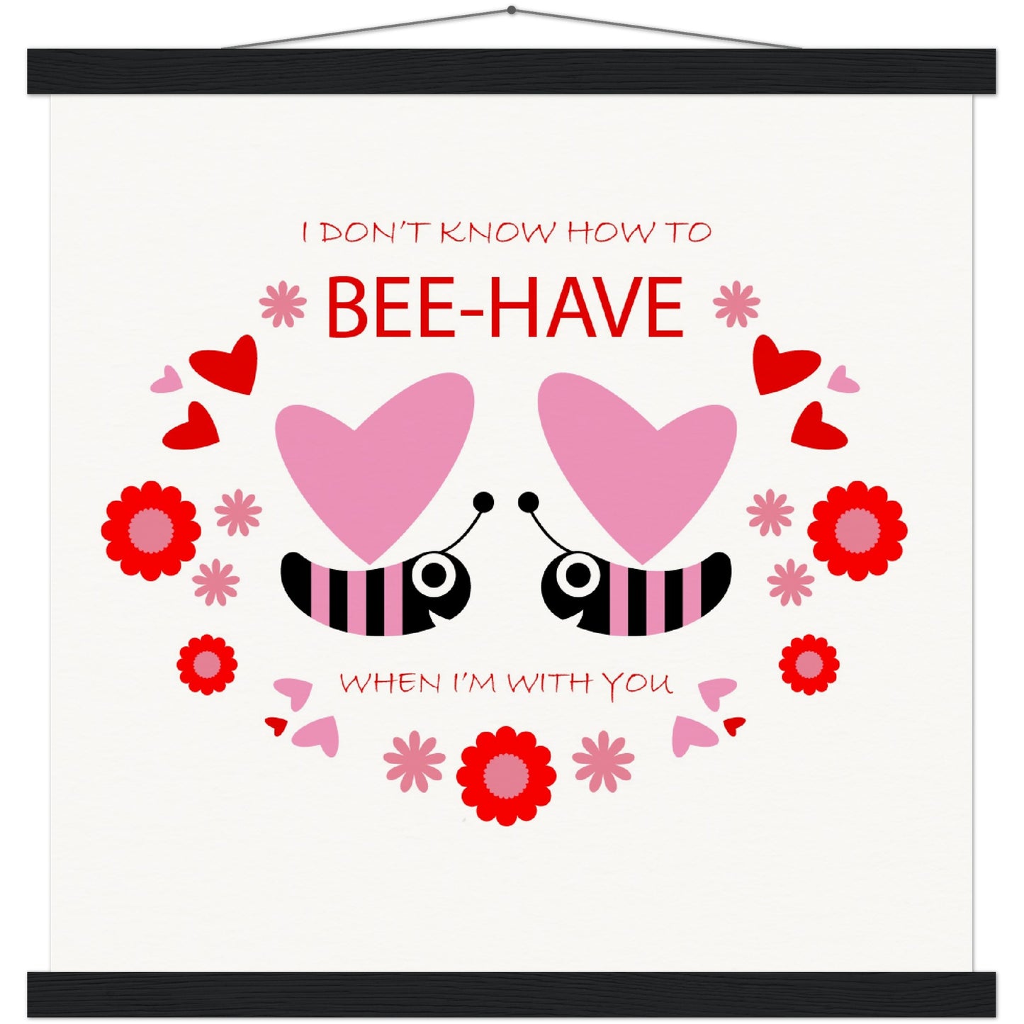 Museum-Quality Matte Paper Poster & Hanger - Bees mirrored with Floral and Hearts - Valentine