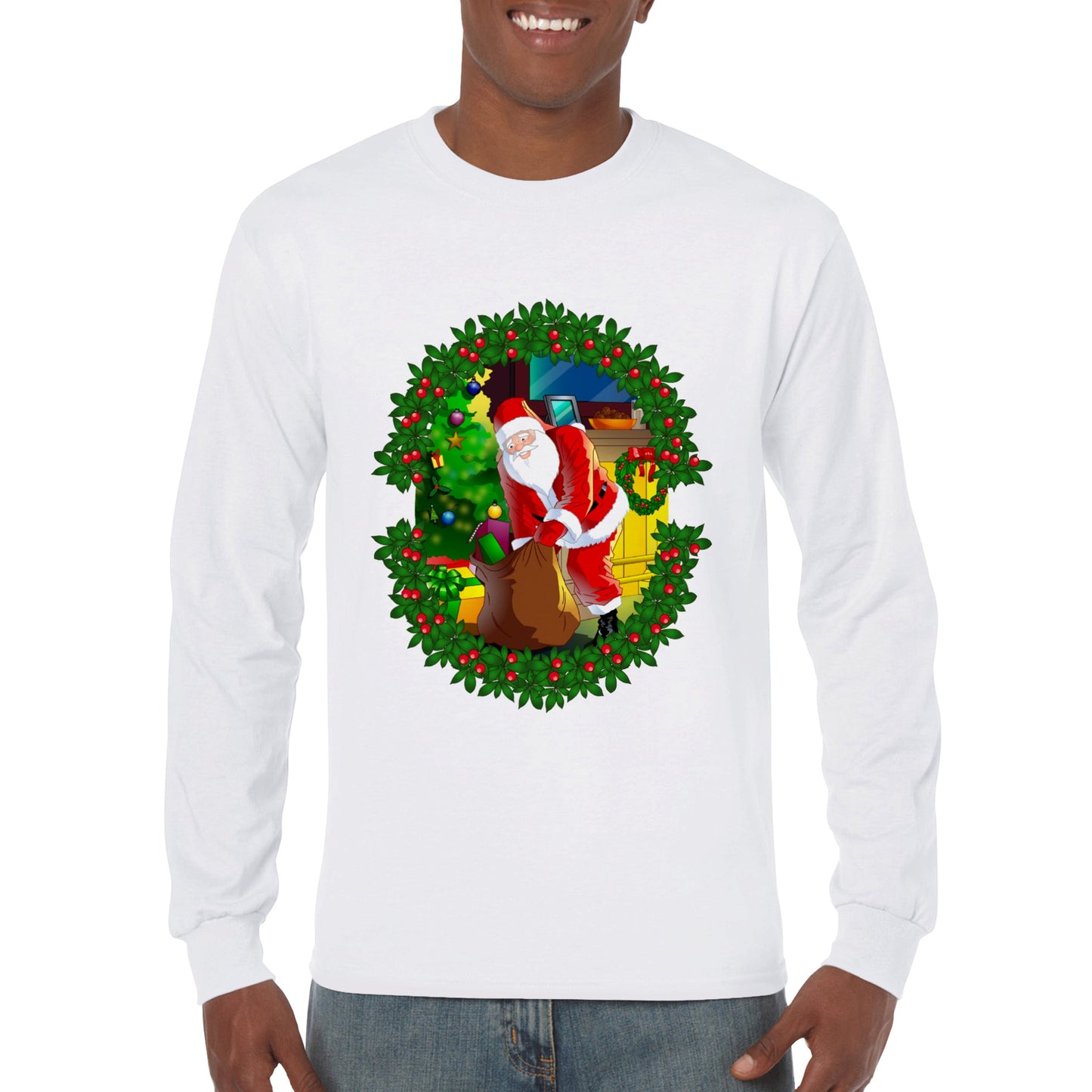 Men's Premium Unisex Longsleeve T-shirt Santa-fireplace-Reath