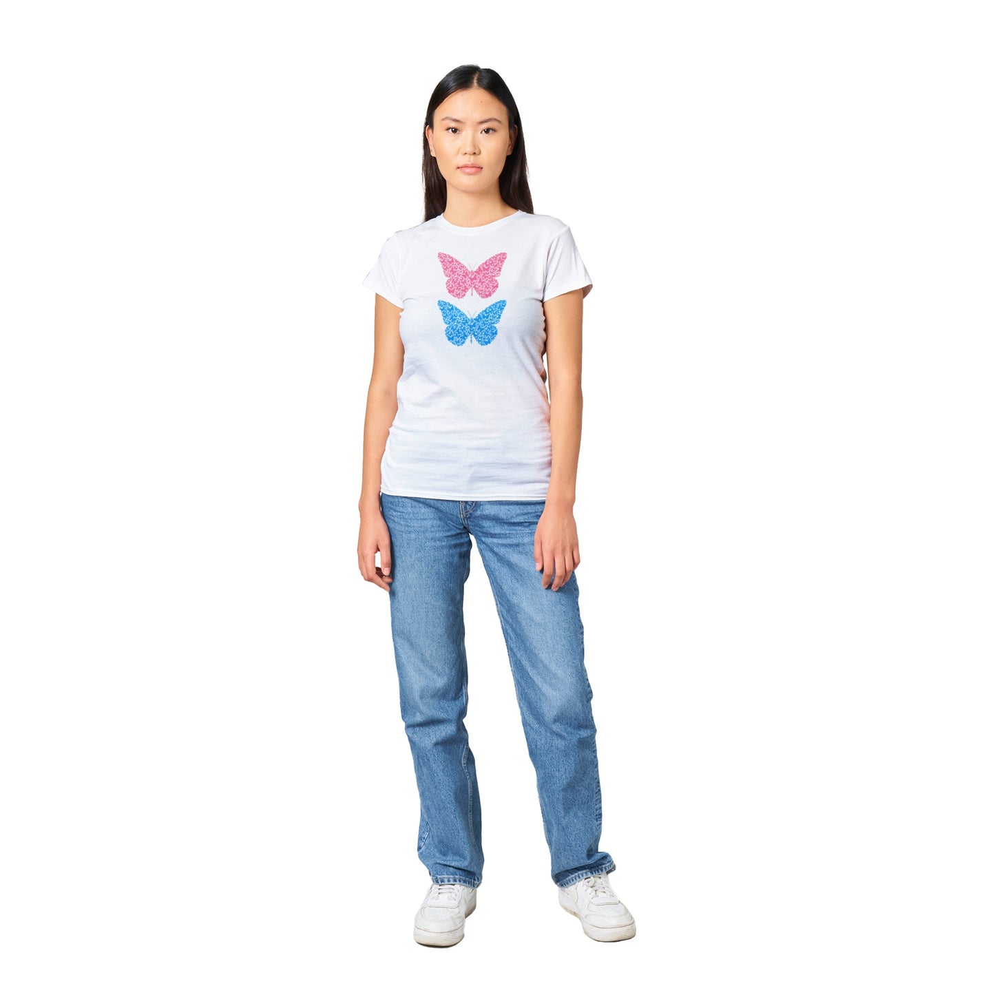 Classic Women's Crewneck T-shirt When Butterflies Are Butterflies-Blue and Pink