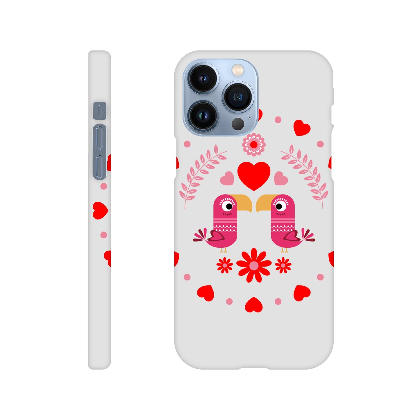 Slim case - Birds Mirrored with Floral-Botanical and Circling Hearts - Valentine