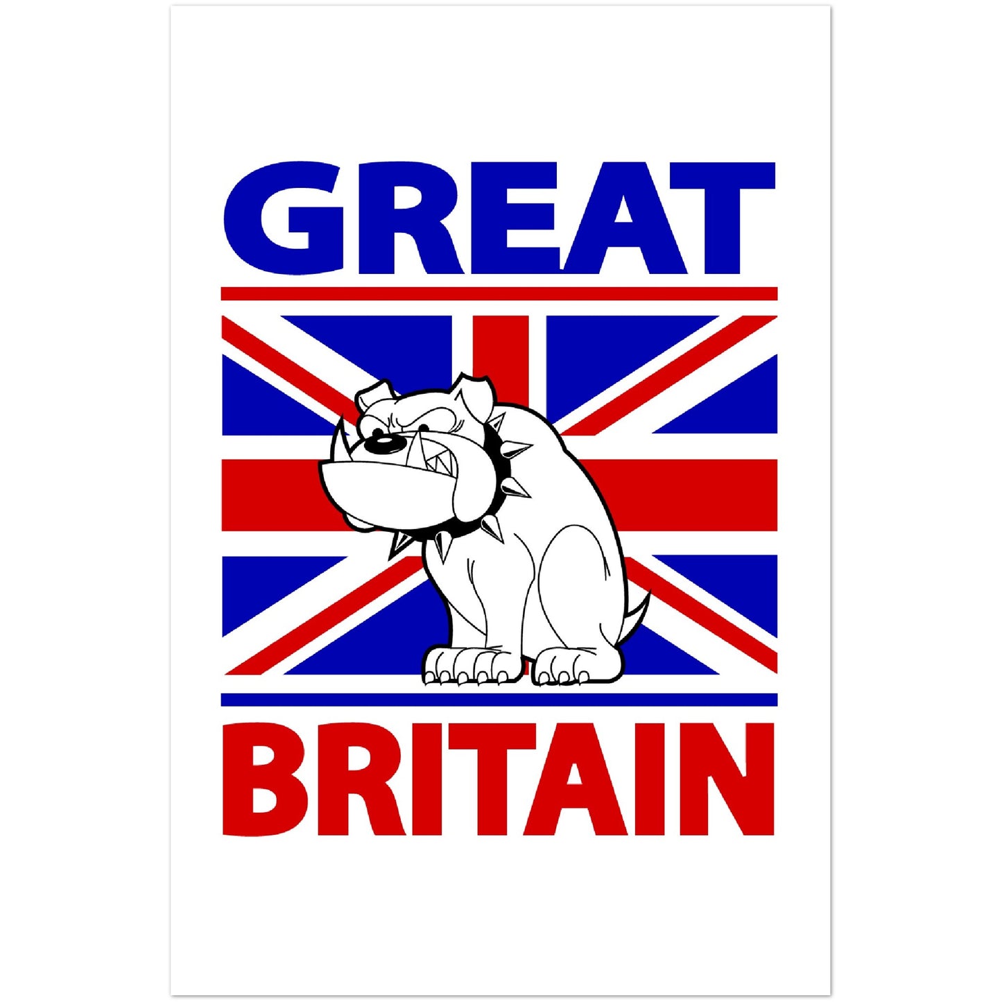 Premium Matte Paper Poster - Cartoon Bulldog with Union Jack Flag