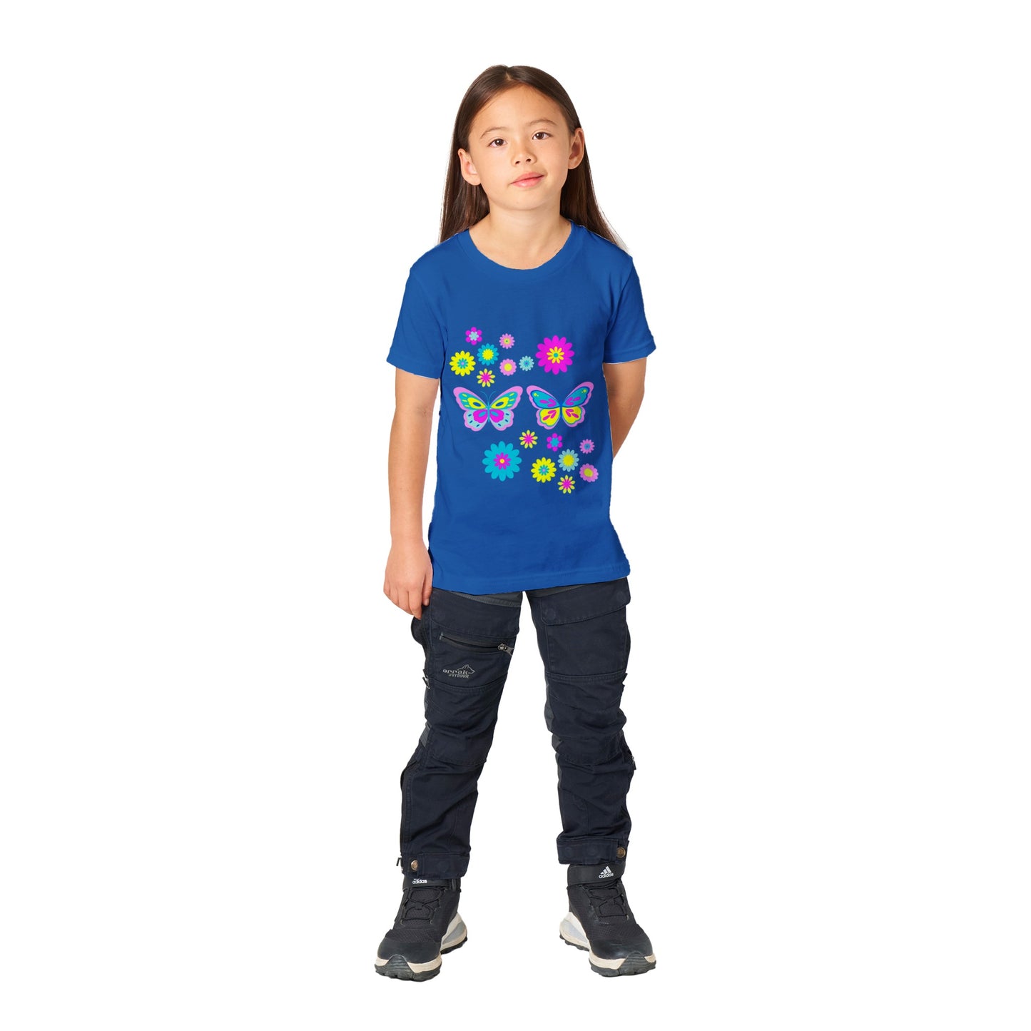 Premium Kids Crewneck T-shirt - Beautiful Graphic Floral and Butterflies in vibrant colours