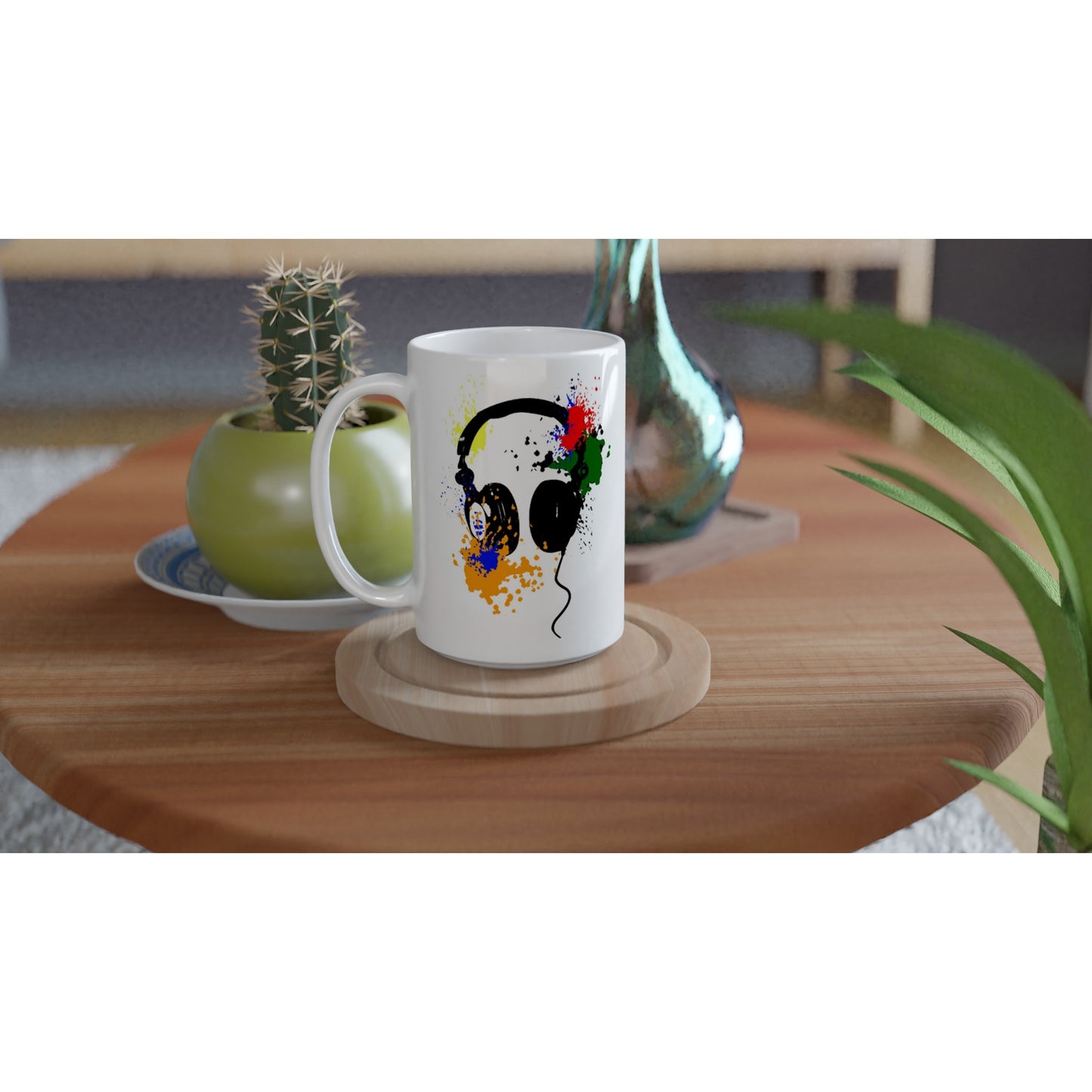 White 15oz Ceramic Mug - Music is Art - Headphone