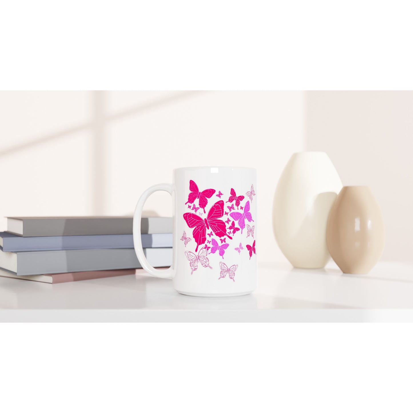 White 15oz Ceramic Mug - Butterflies-Sanctuary