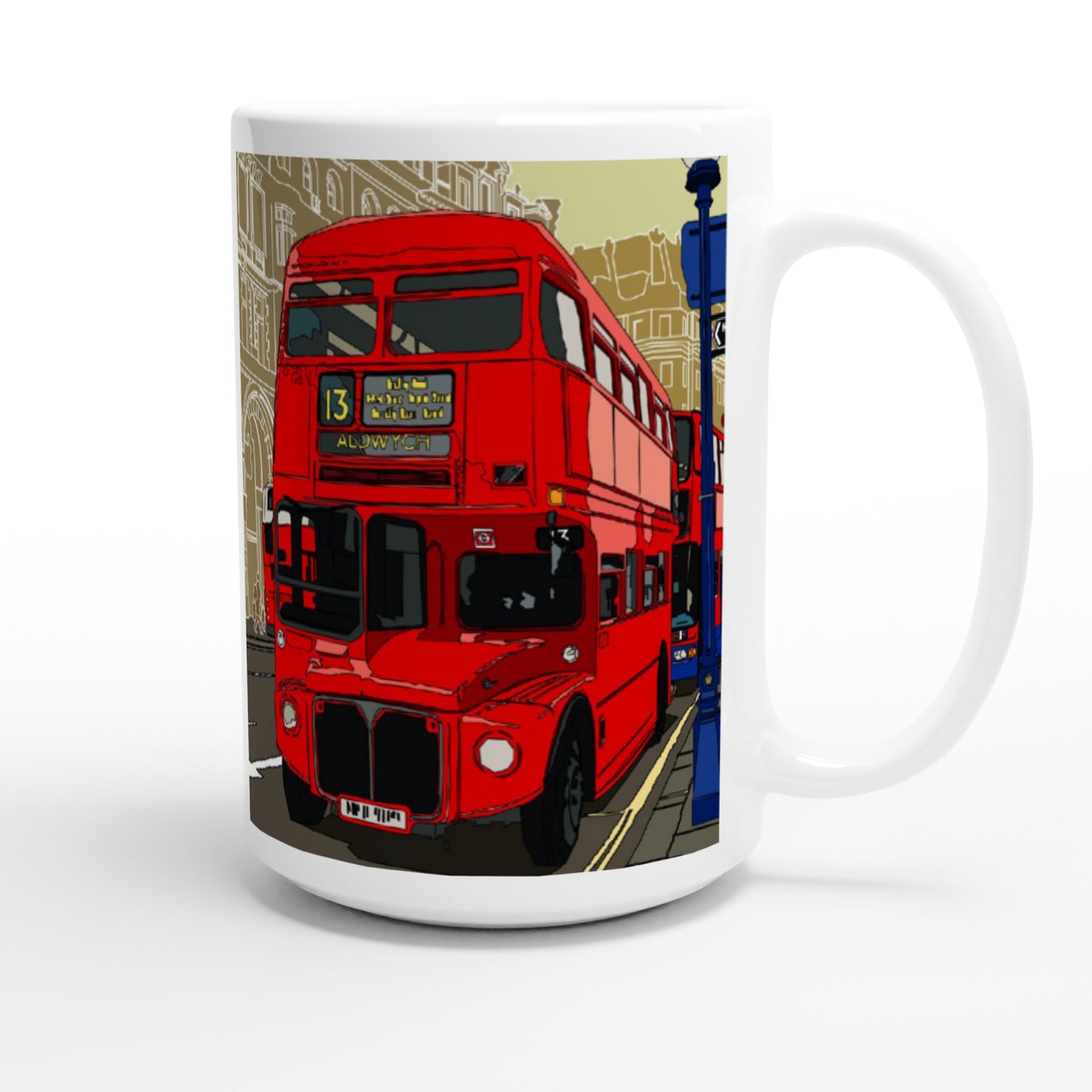 White 15oz Ceramic Mug - London Bus-The Route Master and the City of London-Stylised