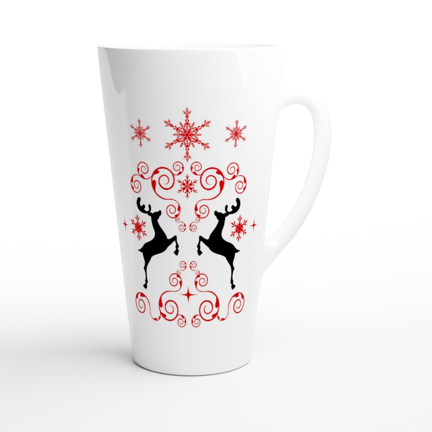 White Latte 17oz Ceramic Mug reindeers-mirroring-snow crystals