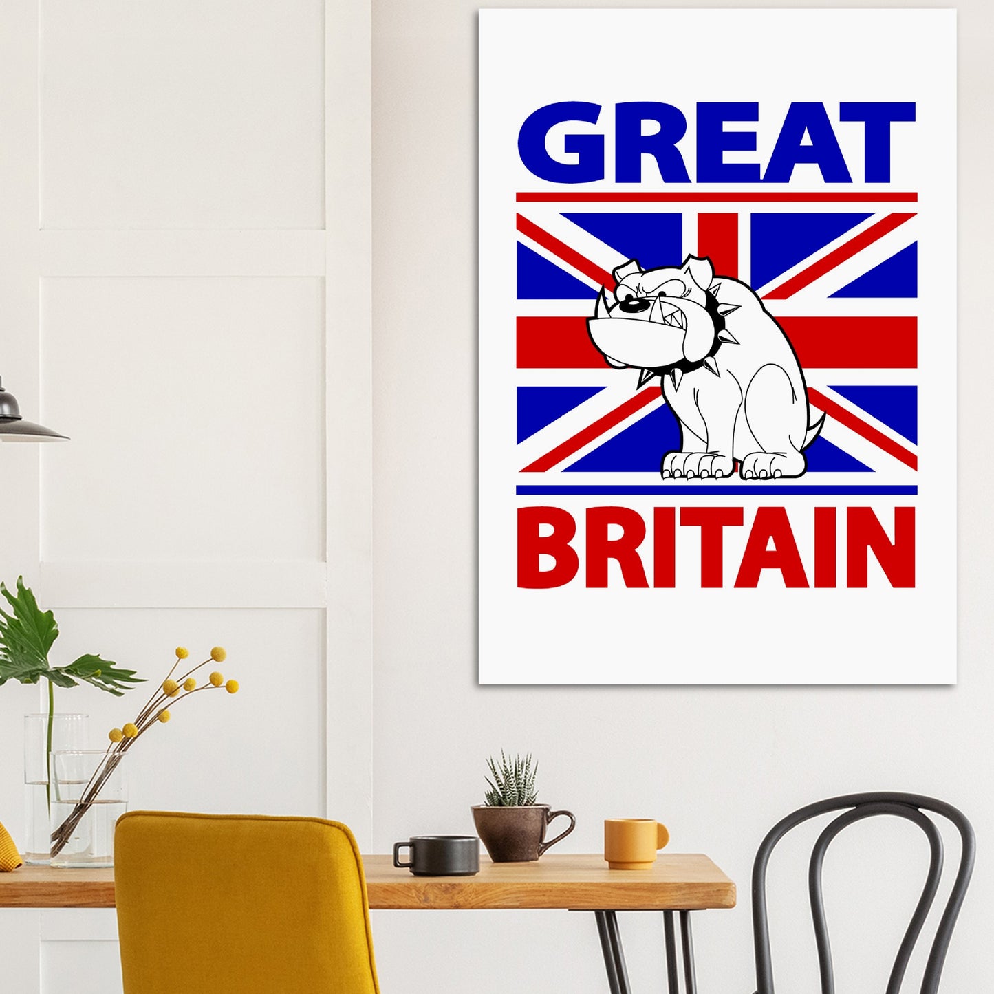 Premium Matte Paper Poster - Cartoon Bulldog with Union Jack Flag