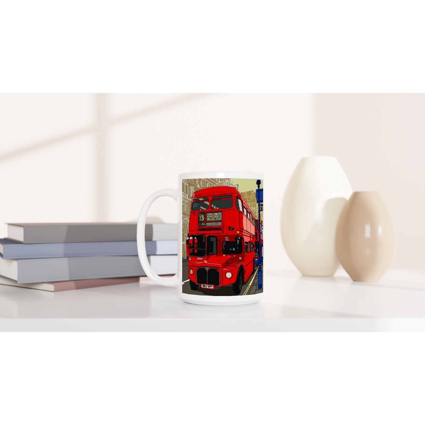 White 15oz Ceramic Mug - London Bus-The Route Master and the City of London-Stylised