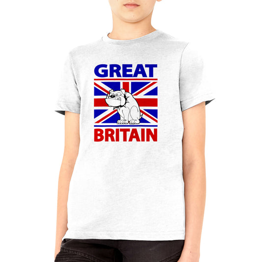 Premium Kids Crewneck T-shirt - Cartoon Bulldog with Union Jack Flag