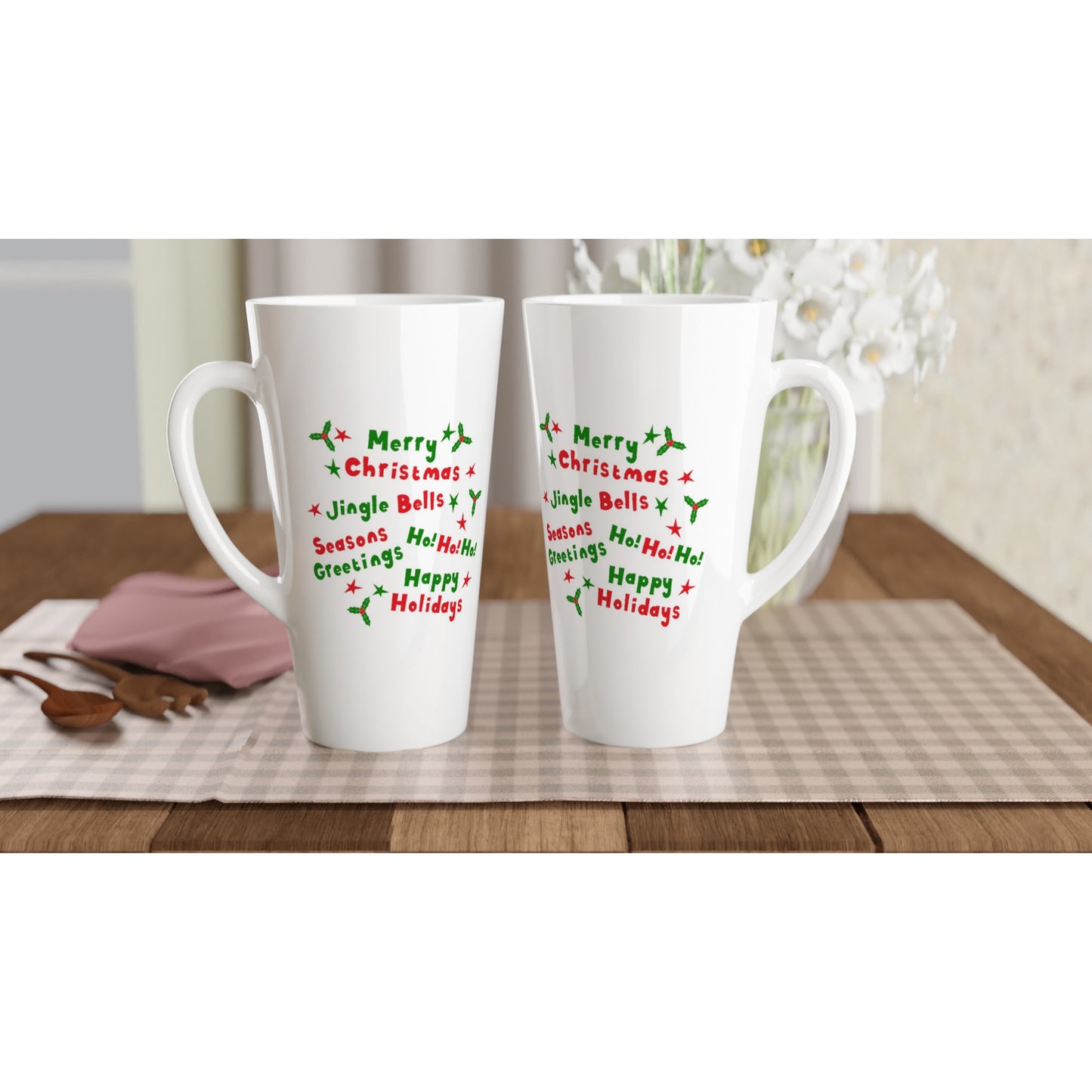 White Latte 17oz Ceramic Mug Happy Christmas quotes