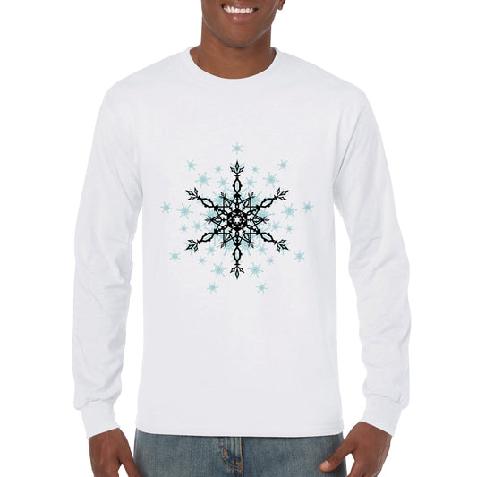 Men's Premium Unisex Longsleeve T-shirt Snow Crystals- Black and Blue