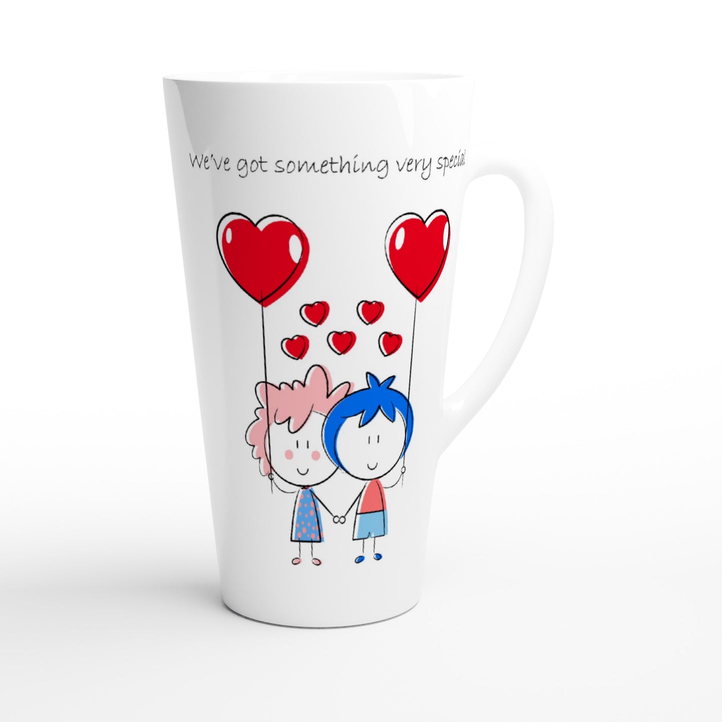 White Latte 17oz Ceramic Mug -  Couple Holding Heart Shaped Balloons - Valentine