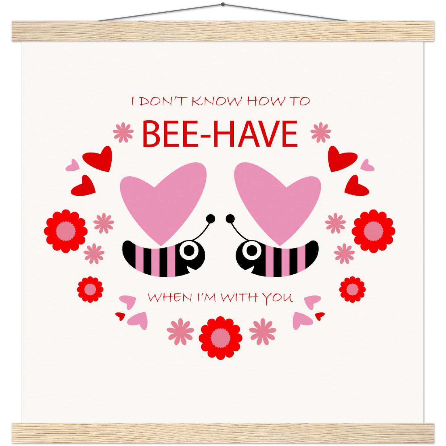 Museum-Quality Matte Paper Poster & Hanger - Bees mirrored with Floral and Hearts - Valentine