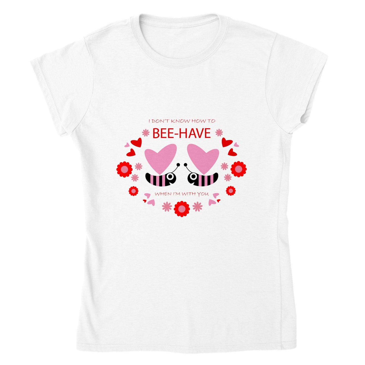 Classic Womens Crewneck T-shirt - Bees mirrored with Floral and Hearts - Valentine