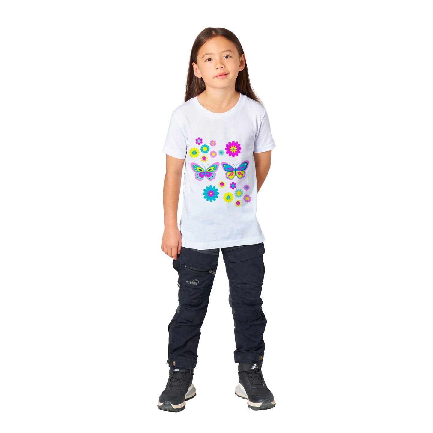 Premium Kids Crewneck T-shirt - Beautiful Graphic Floral and Butterflies in vibrant colours