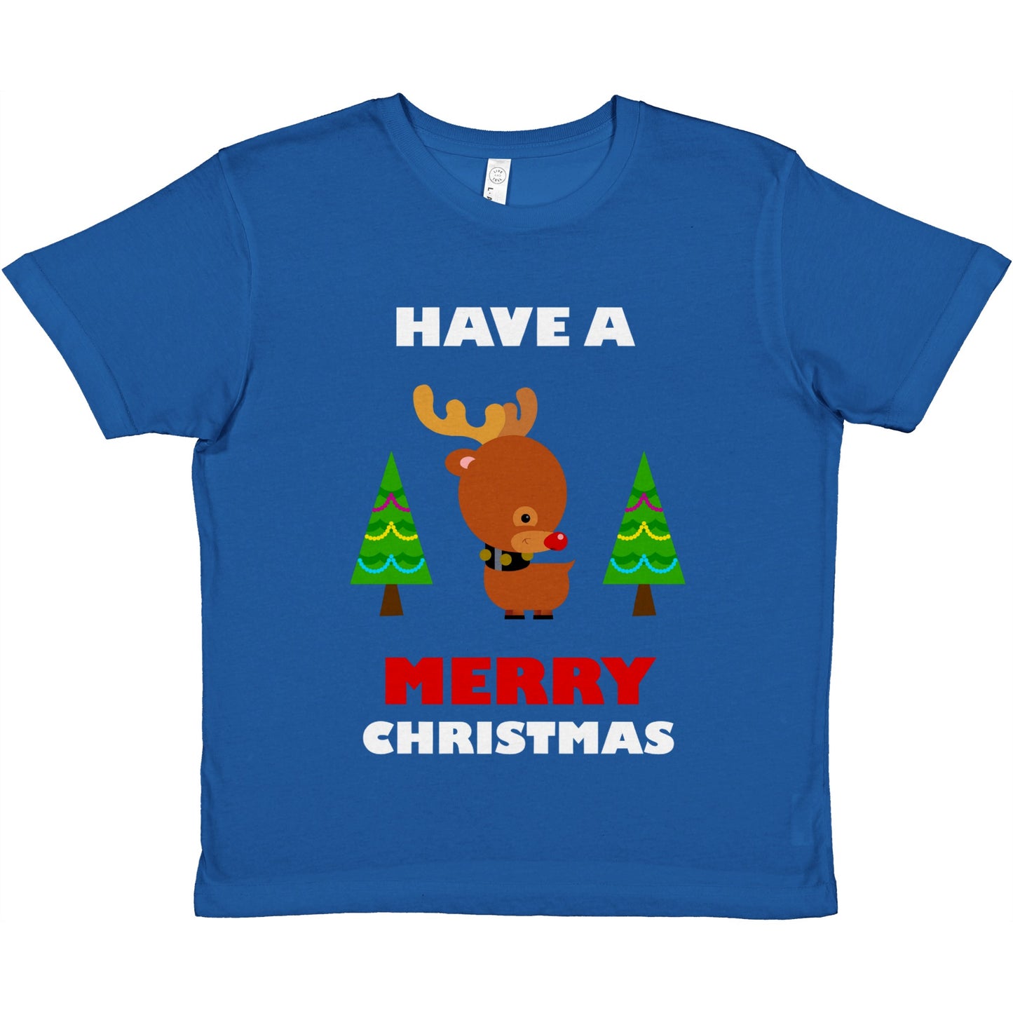 Premium Kids Crewneck T-shirt Baby looking Rudolf with Christmas trees