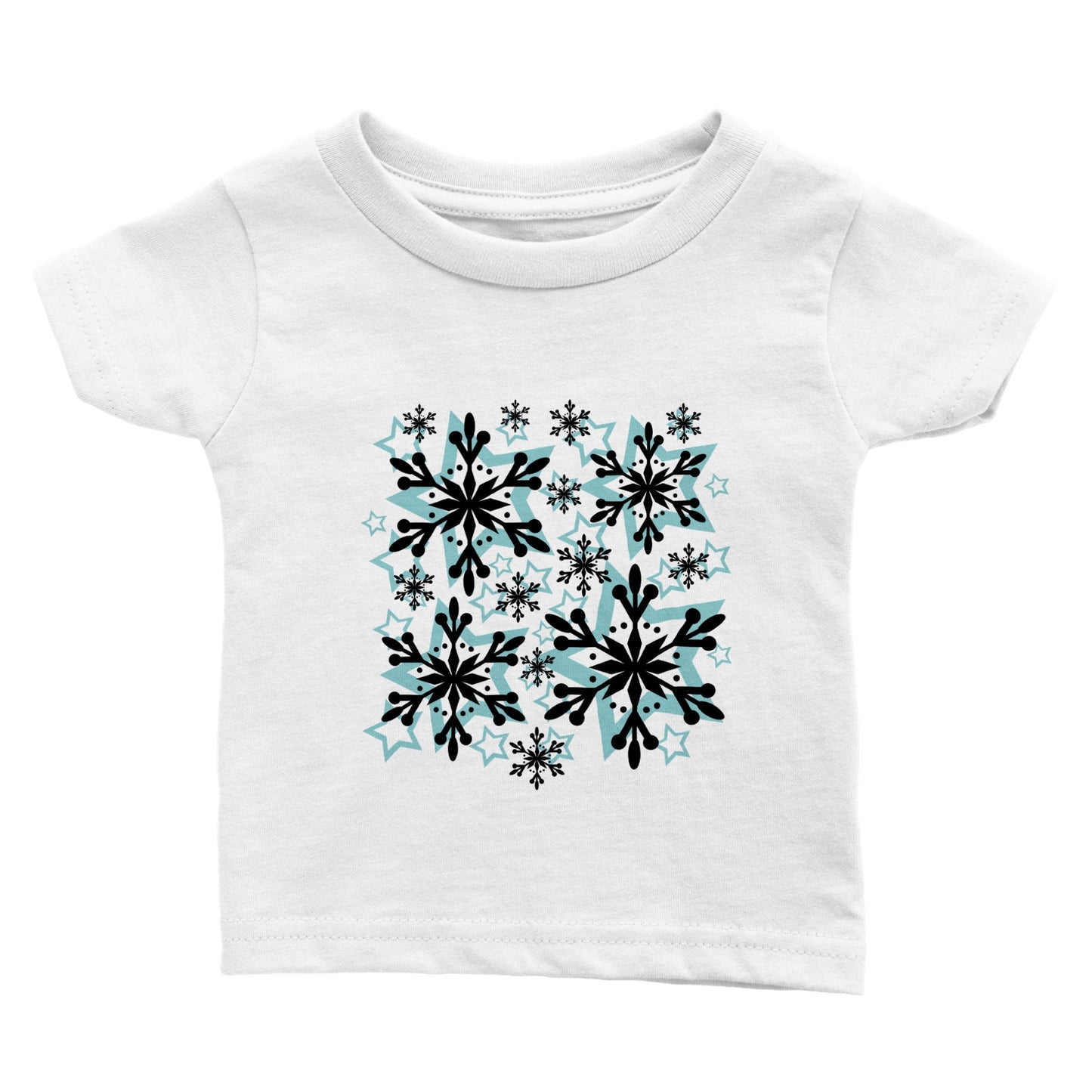 Classic Baby Crewneck T-shirt Snow Crystals and Blue Stars