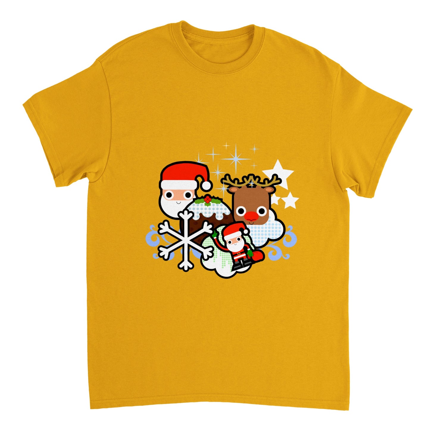 Womens Heavyweight Unisex Crewneck T-shirt Santa and all Christmas - graphics