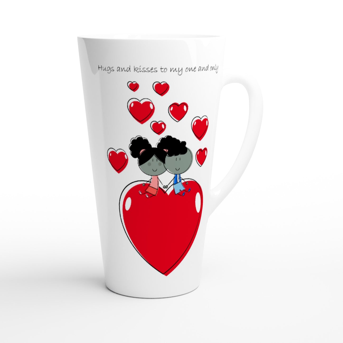 White Latte 17oz Ceramic Mug - Couple sitting and Holding Hands on a Heart - Valentine