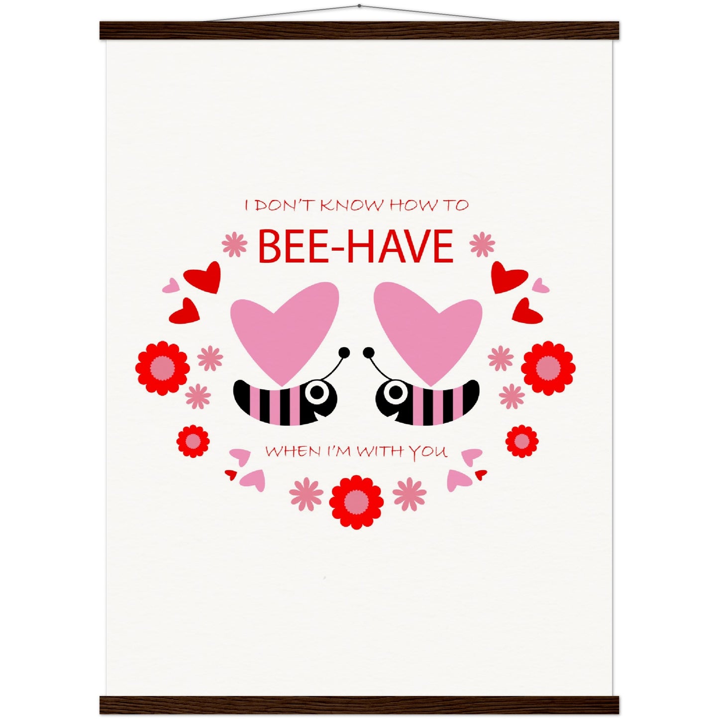 Museum-Quality Matte Paper Poster & Hanger - Bees mirrored with Floral and Hearts - Valentine