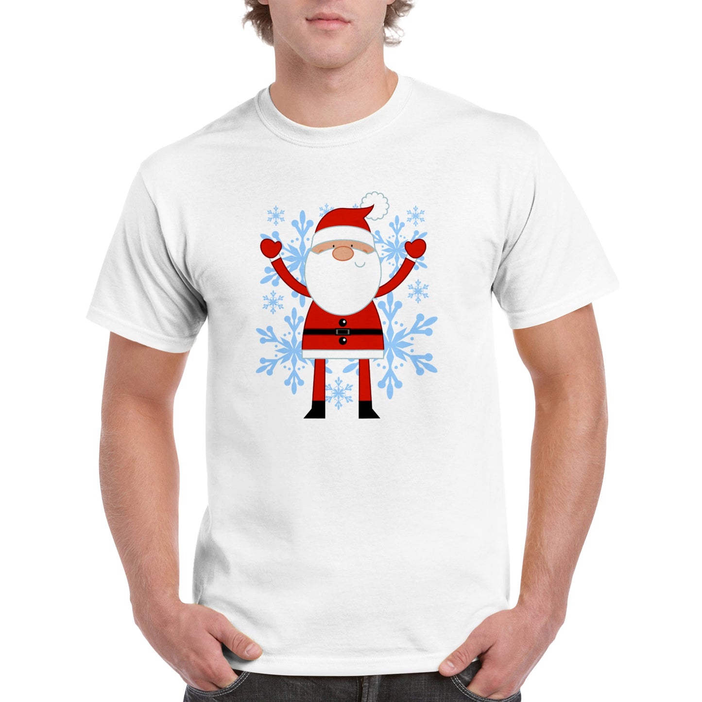 Men's Heavyweight Unisex Crewneck T-shirt Happy Santa-Snow Crystals - Cartoon