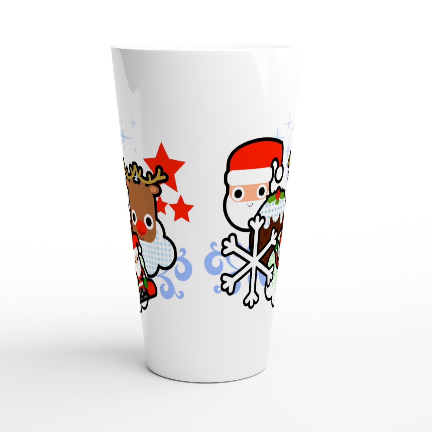 White Latte 17oz Ceramic Mug Santa and all Christmas - graphics