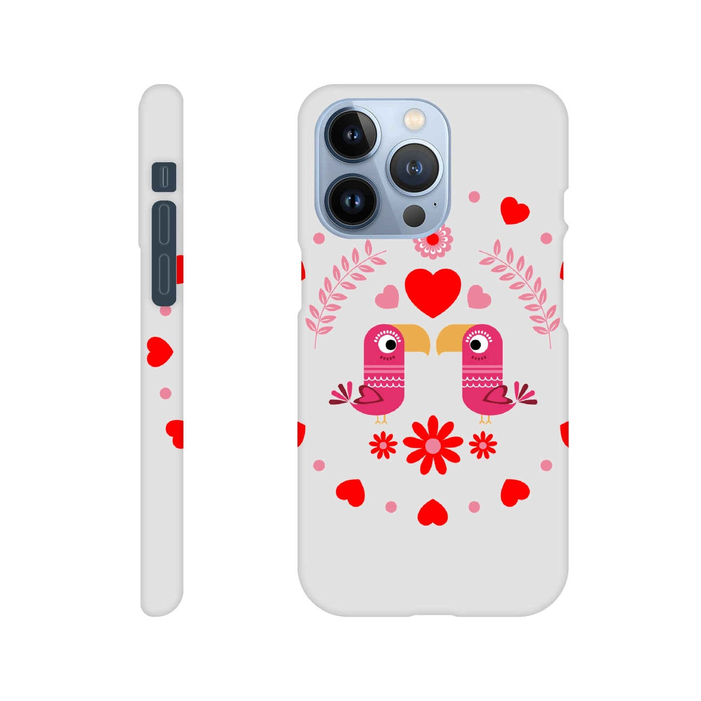 Slim case - Birds Mirrored with Floral-Botanical and Circling Hearts - Valentine