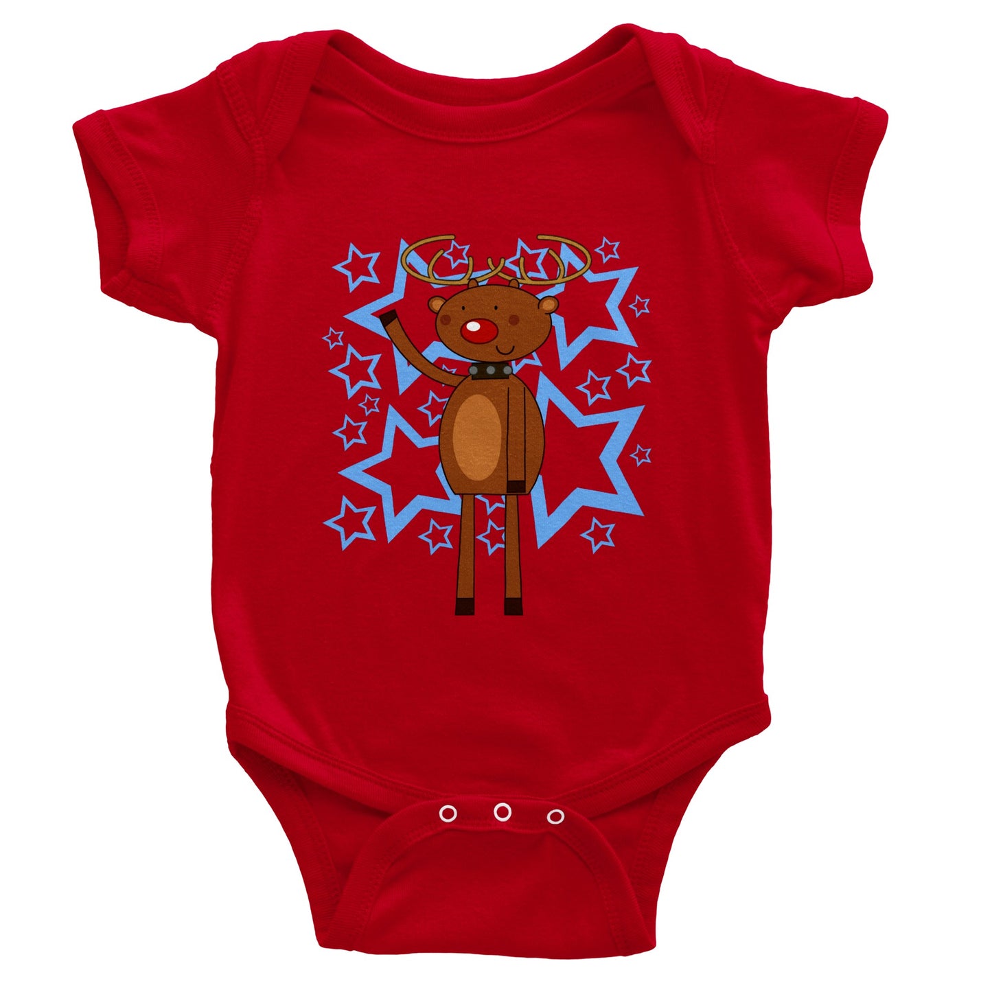 Classic Baby Short Sleeve Bodysuit Rudolf waving-Stars - Cartoon